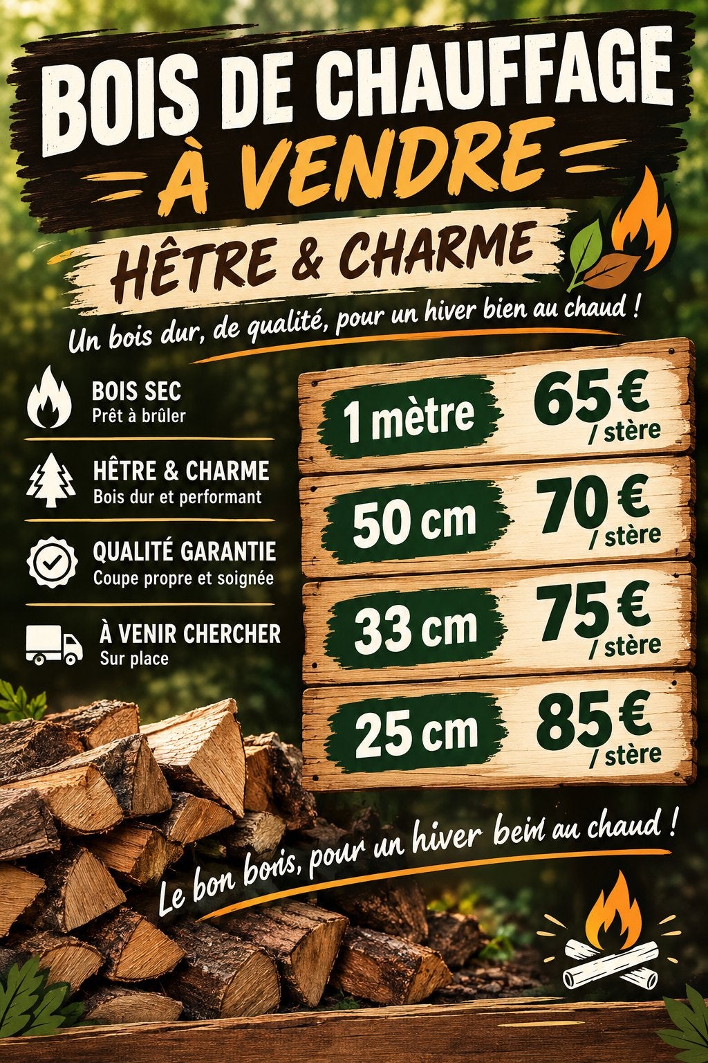 Bois de chauffage, Enlèvement, Bois