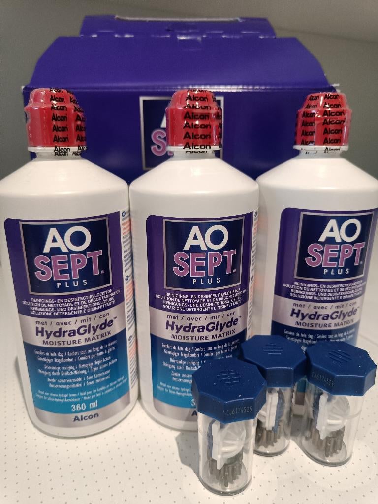 Nieuwe lenzenvloeistof Aoasept Plus HydraGlyde (3 flessen), Diversen, Levensmiddelen, Ophalen
