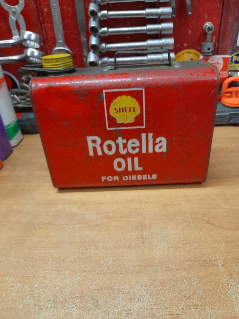 oude rotella-olieschelp dieseloliekan, Verzamelen, Verzenden, Gebruikt, Overige typen