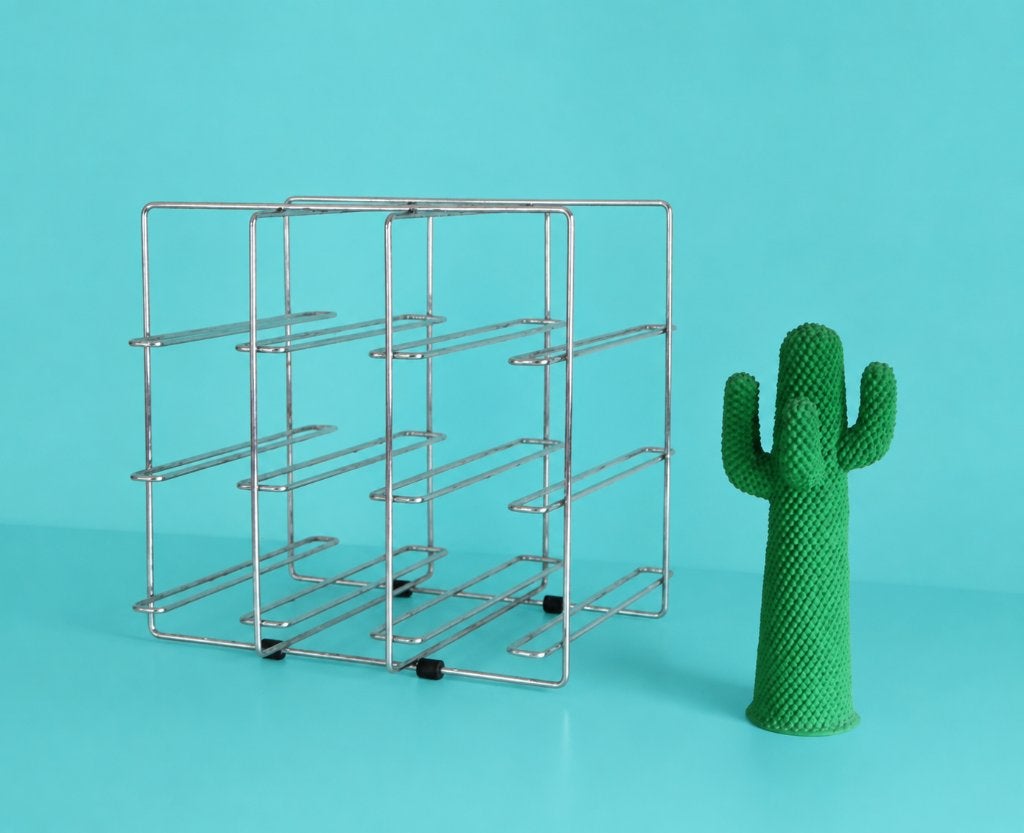 Vintage minimalist wijnrek - Chrome wine rack, Huis en Inrichting, Woonaccessoires | Wijnrekken, Ophalen of Verzenden, Gebruikt
