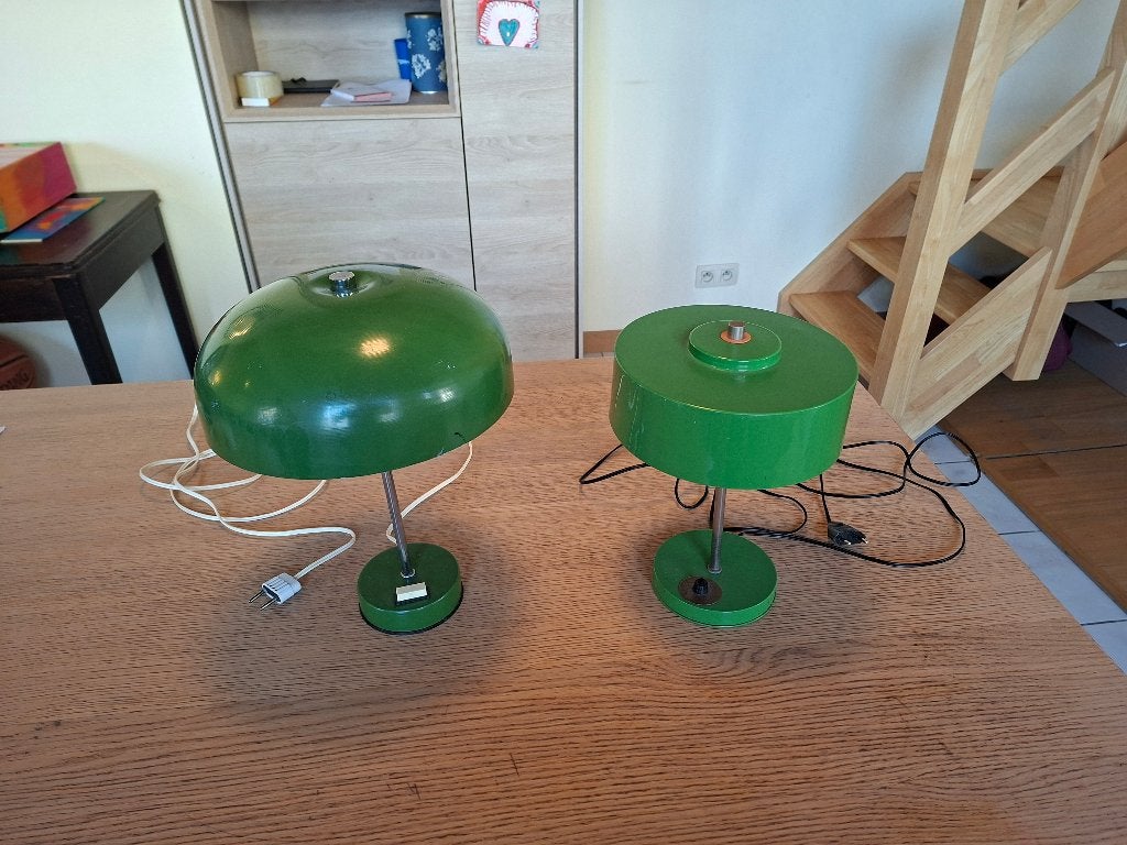 Set Vintage Tafellampen – Jaren 70 – Retro Groen – Space Age, Ophalen, Bureaulamp, Gebruikt, E14 (klein)