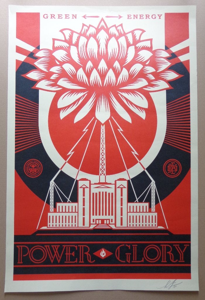 SHEPARD FAIREY / GREEN POWER / KLEURLITHO / 91x61cm / SIG, Signé, Enlèvement ou Envoi