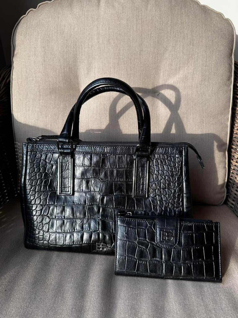 Belluga leren handtas + portefeuille croco zwart – set, Bijoux, Sacs & Beauté, Sacs | Sacs Femme, Comme neuf, Sac à main, Noir