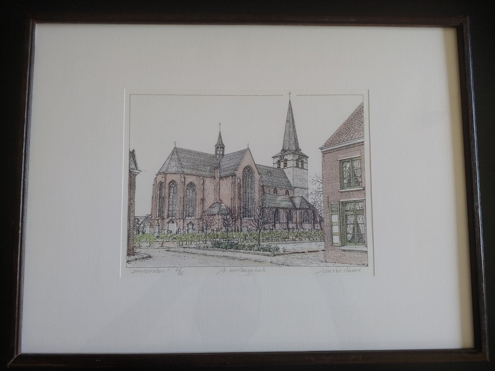Sint-Amelbergakerk Zandhoven gesigneerd, Antiek en Kunst, Ophalen, Ets, Genummerd