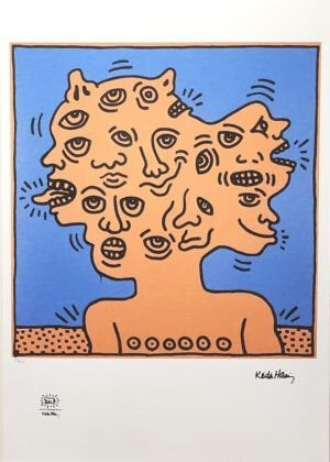 Keith Haring - Multiple Heads, Antiek en Kunst, Kunst | Litho's en Zeefdrukken, Ophalen of Verzenden