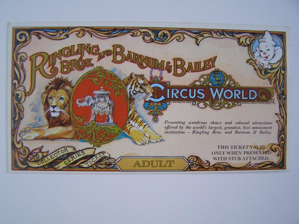 Ringling Bros. & Barnum & Bailey inkomticket 'Adult' 1973, Enlèvement ou Envoi, Comme neuf
