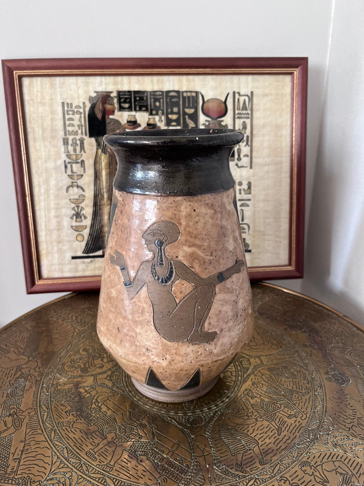 Antique Roger Guerin Belgian Pottery Vase - Art Deco Egyptia, Antiek en Kunst, Kunst | Designobjecten, Ophalen