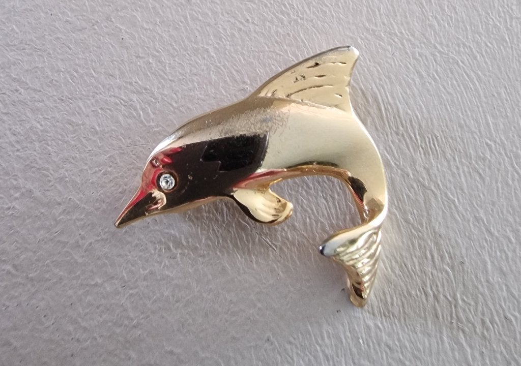 Broche - dolfijntje, Ophalen of Verzenden, Gebruikt, Goud, Overige materialen