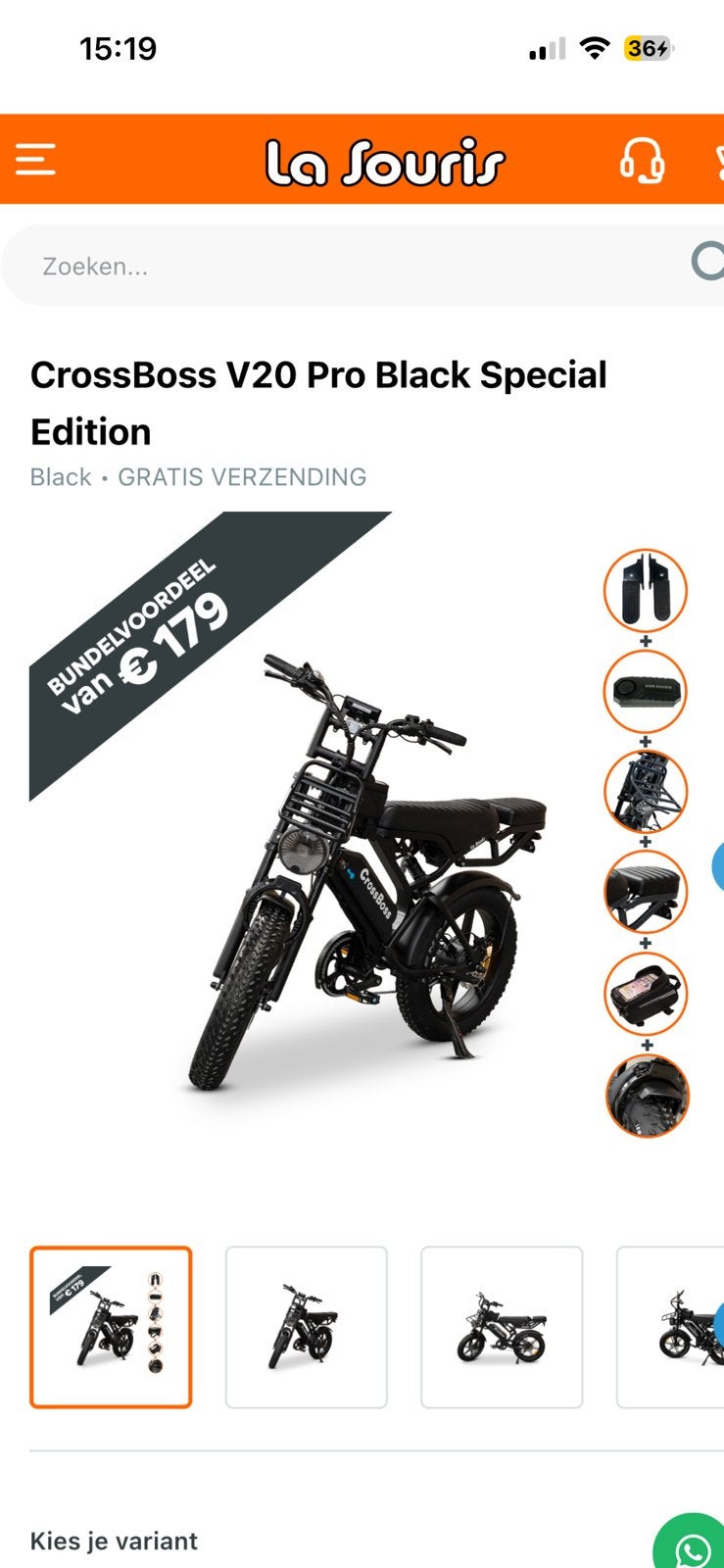 Fatbike Crossboss V20 Pro zwart in een zeer goede staat, Fietsen en Brommers, Elektrische fietsen, Nieuw, 59 cm of meer, 50 km per accu of meer