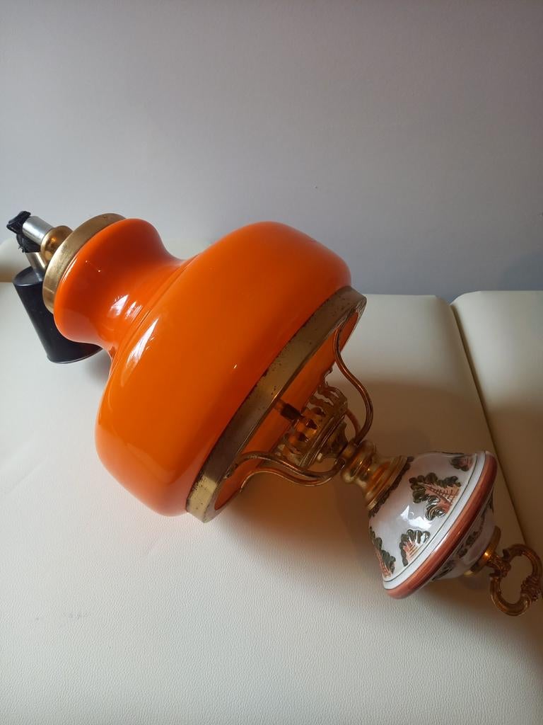 Prachtige Vintage Hanglamp (Quinque Stijl) – Oranje Opaline, Ophalen, Glas