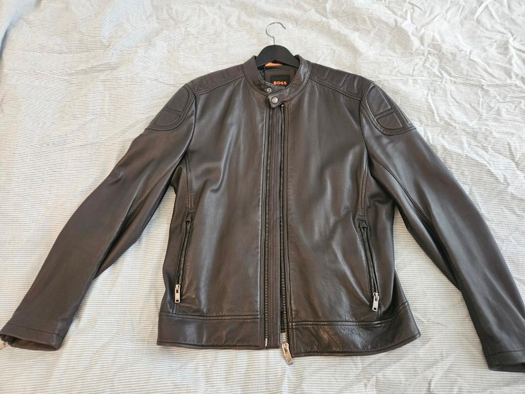 Boss leren jas maat 48 - Slim Fit, Boss, Bruin, Maat 48/50 (M), Ophalen of Verzenden