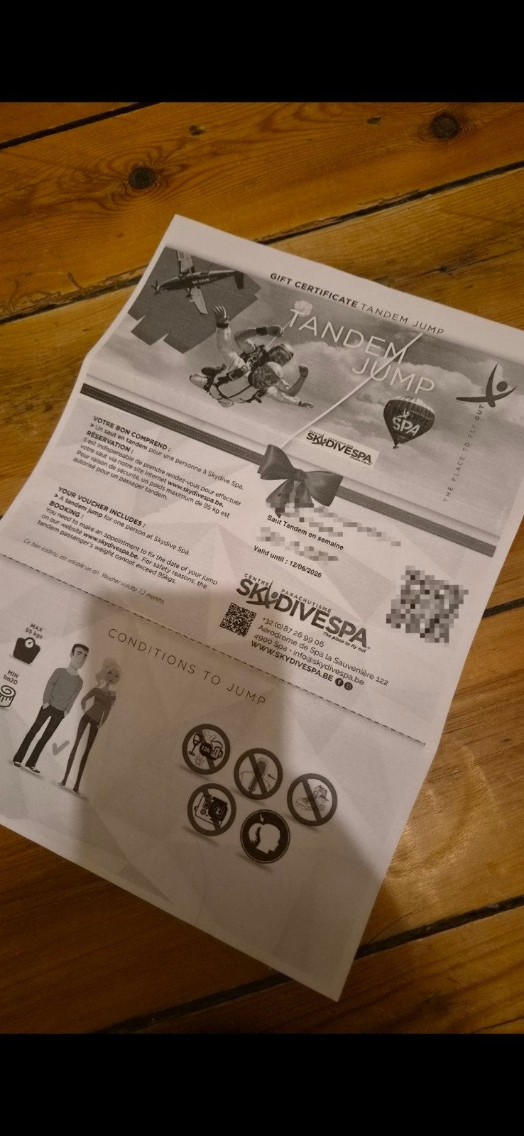 Bon saut en parachute, Tickets & Billets, Loisirs | Autre