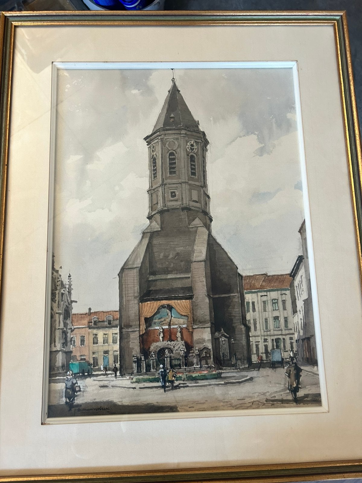 Aquarel van de Sint-Pauluskerk te Antwerpen, Herman Verbaere, Antiquités & Art, Art | Dessins & Photographie, Enlèvement ou Envoi