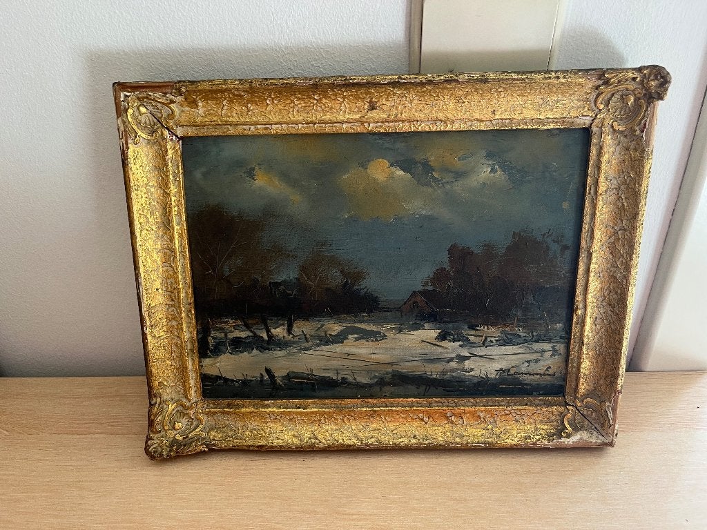 olieverf schilderij op hout, Antiek en Kunst, Ophalen of Verzenden, Vintage, Olieverf