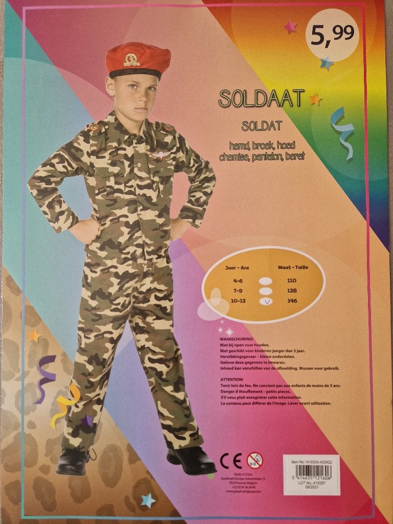 Verkleedkostuum leger soldaat maat 146, Ophalen, Zo goed als nieuw, 146 t/m 152, Jongen of Meisje