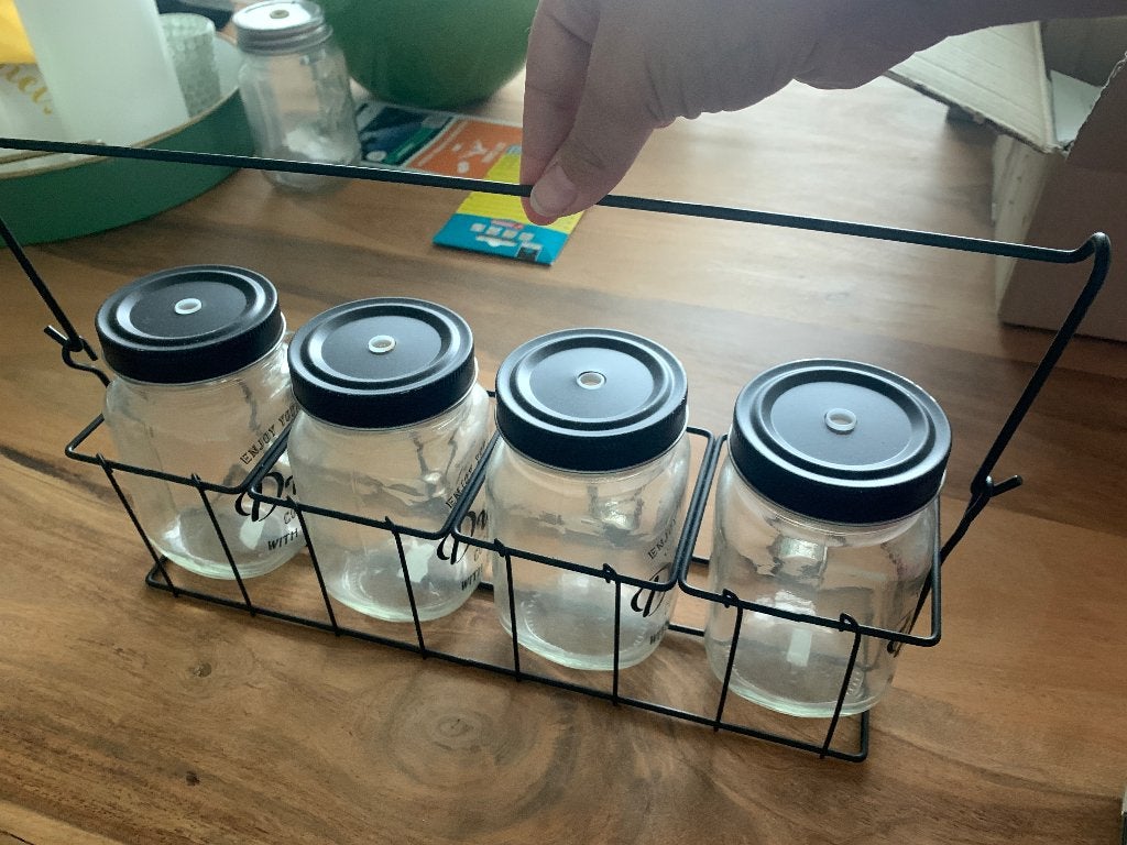 Houder met 4 drinkbekers, Ophalen, Zo goed als nieuw, Frisdrankglas