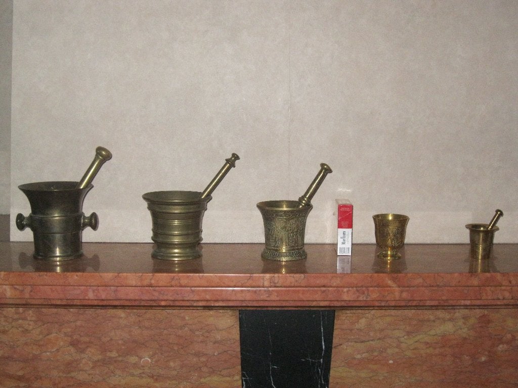 Vintage pilpletters vijzels met stamper, Ophalen, Koper