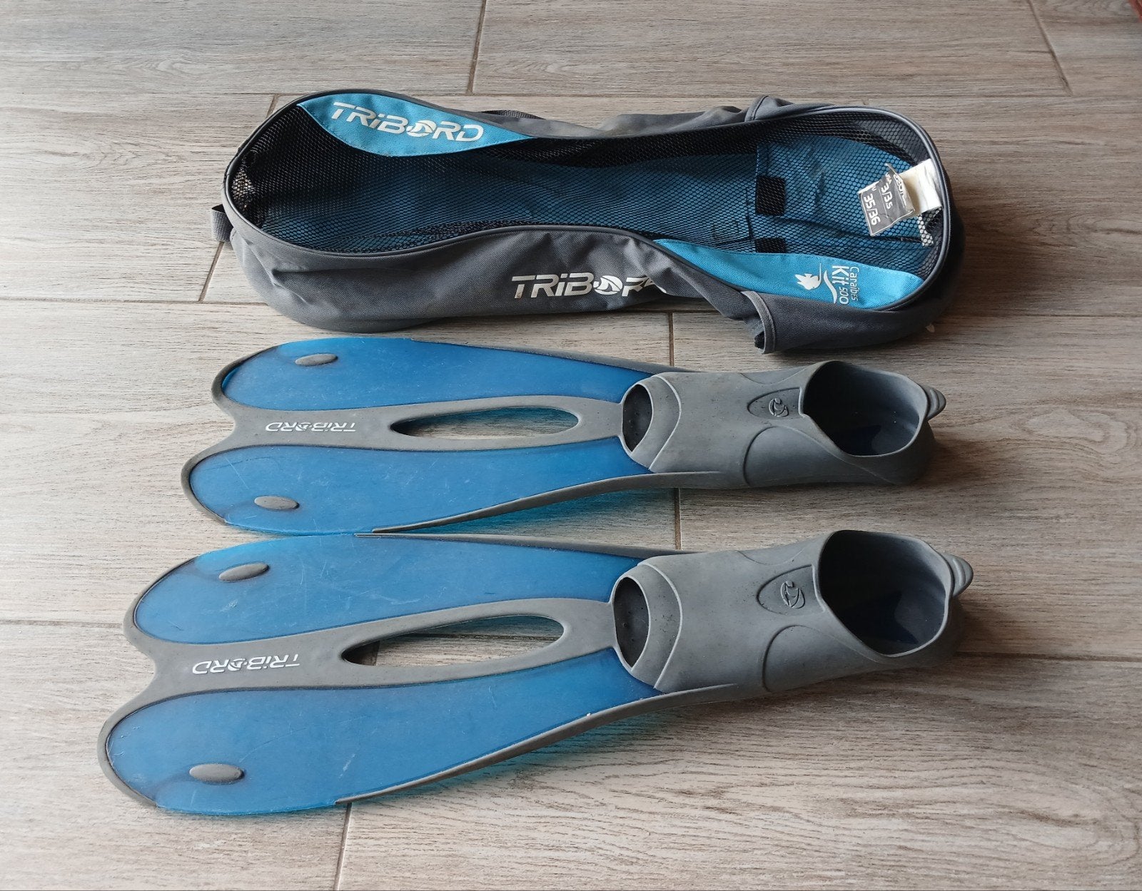 Palmes de plongée légères Tribord 35/36 + sac de transport, Watersport en Boten, Snorkelen, Ophalen, Snorkelvinnen