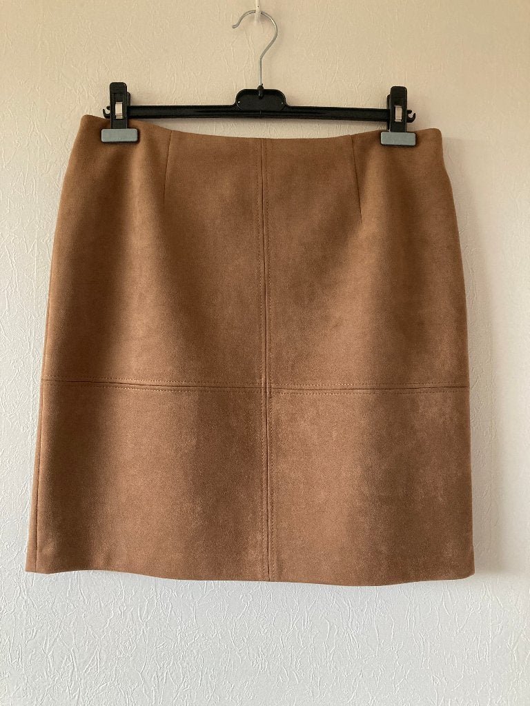 Bruine rok in daim (gevoerd), Comma, maat 40 L=50 cm, Maat 38/40 (M), Bruin, Zo goed als nieuw, Comma