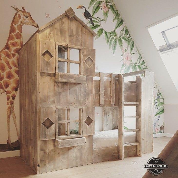 stapelbed (94 x 206) steigerhout, 2 kinderen, Huis en Inrichting, Ophalen, Gebruikt, 90 cm, 160 tot 180 cm