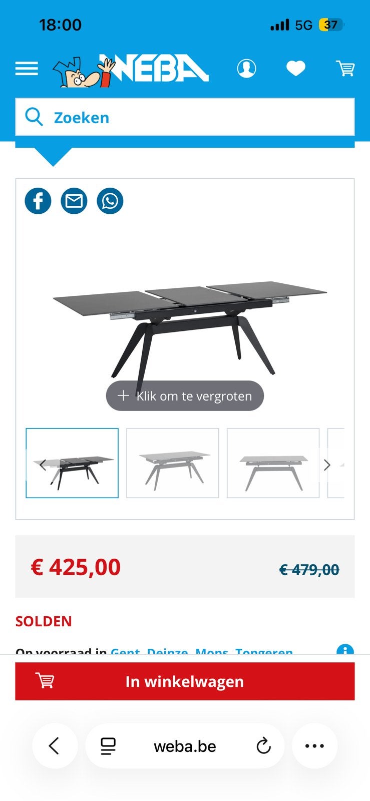 Tafel Archipel 160/220x90cm - gesinterd steen - antraciet, Huis en Inrichting, Tafels | Eettafels, Ophalen, Zo goed als nieuw