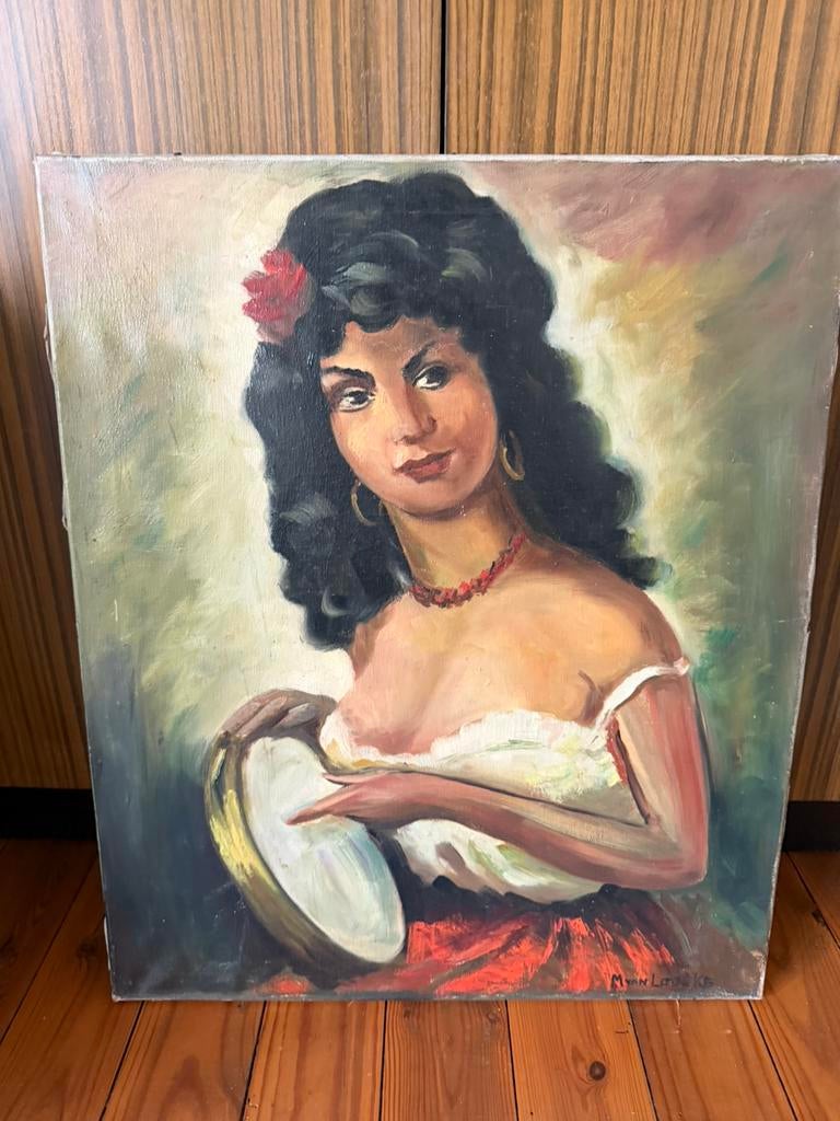 Schilderij - mooie Zuiderse dame - olie op doek, Antiquités & Art, Art | Peinture | Classique, Enlèvement