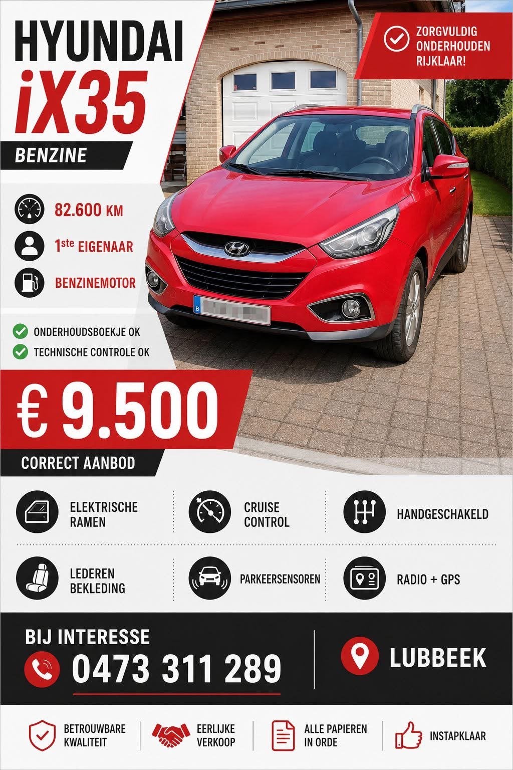 Hyundai IX 35 - bouwjaar 2015, Auto's, Hyundai, Particulier, iX35, Benzine, 5 deurs, Handgeschakeld, Rood