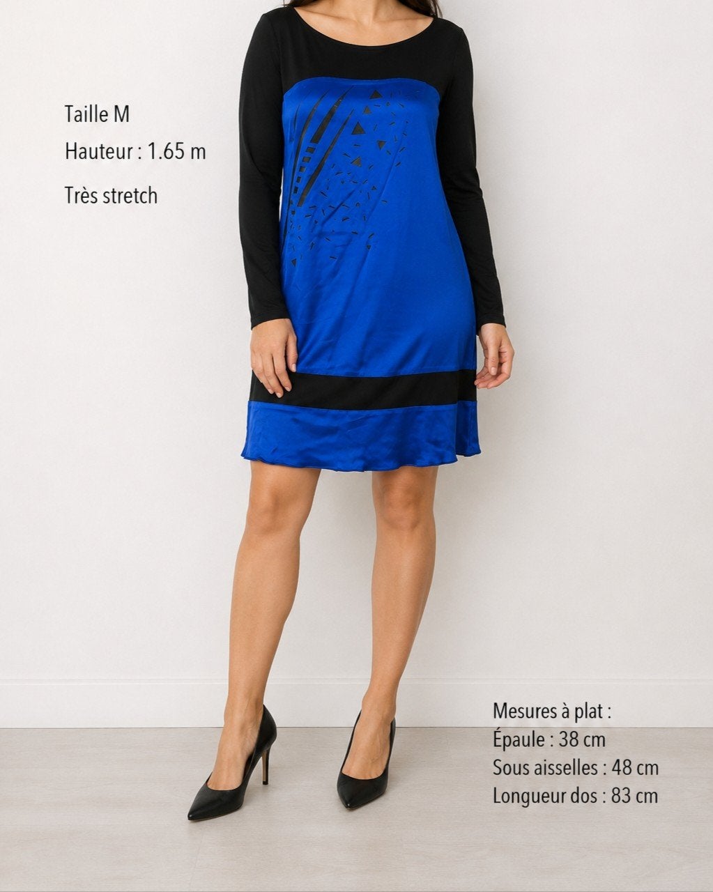 Robe tunique femme M noire et bleu électrique très stretch M, Enlèvement ou Envoi, Bleu