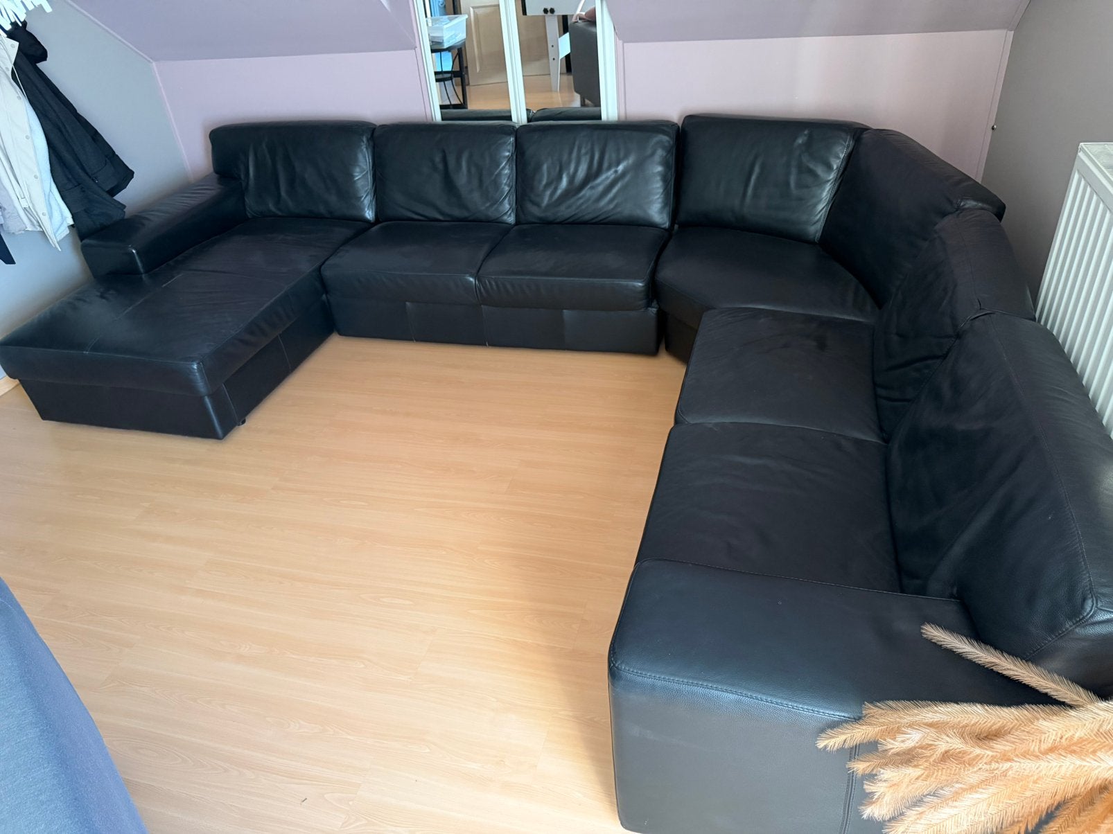 Grote zwarte lederen U-hoekzetel – 3,20 m x 2,50 m–zeer ruim, Enlèvement