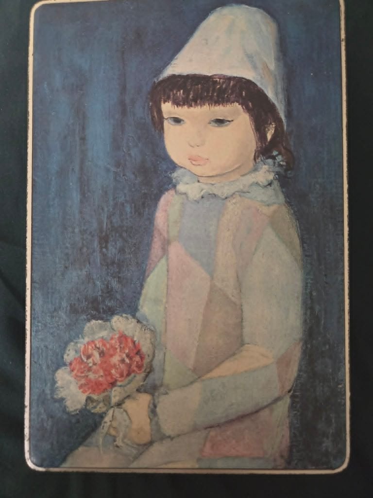 Vintage DBF Biscuitblik - Harlekijn met Rozen (De Beukelaer), Ophalen of Verzenden