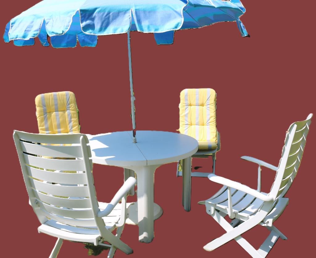 Tuinset tafel +4 stoelen, Tuin en Terras, Ophalen, 4 zitplaatsen, Kunststof, Gebruikt