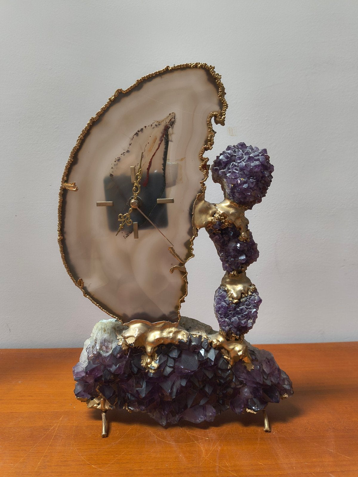 Unieke Vintage Agaten & Amethist Tafelklok (Hollywood Regenc, Antiquités & Art, Antiquités | Horloges, Enlèvement