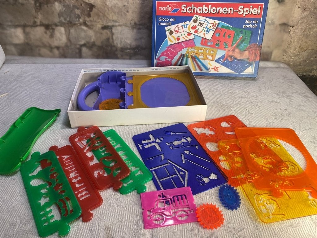 Noris Sjablonenspel Tekensjablonen Set Vintage, Verzenden, Gebruikt