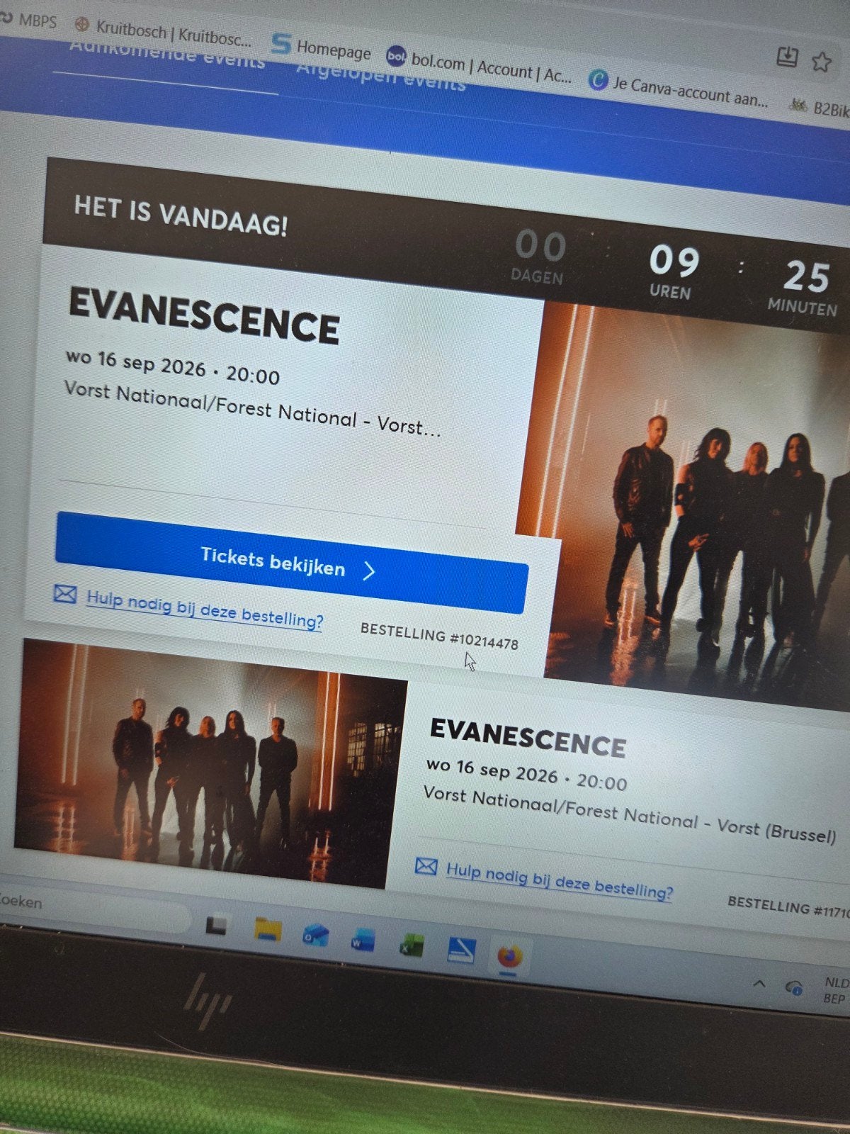3 tickets Evanescence, Verzenden