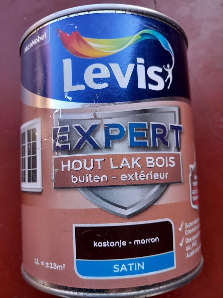 1 L. LEVIS EXPERT houtlak buiten. SATIN kastanje. ONGEOPEND!, Bricolage & Construction, Peinture, Vernis & Laque, Neuf, Moins de 5 litres
