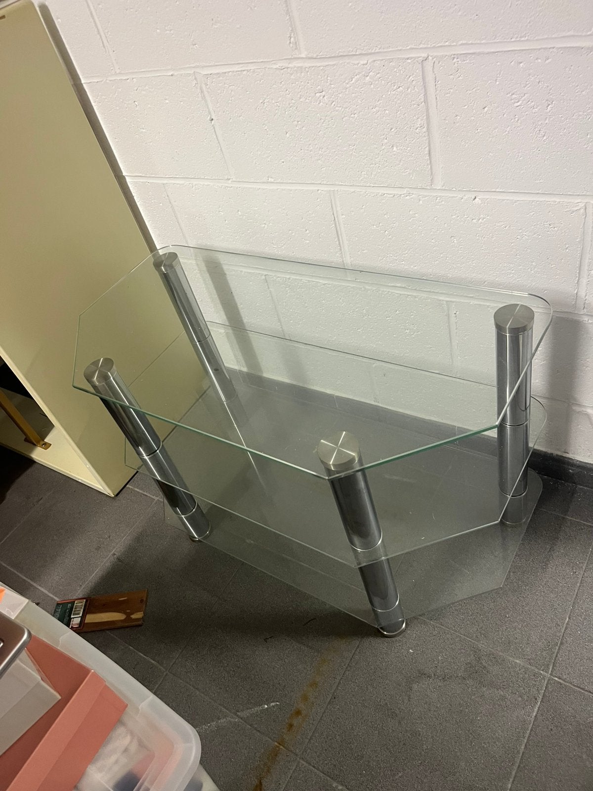 Meuble TV en verre et metal, Enlèvement, Comme neuf, Verre