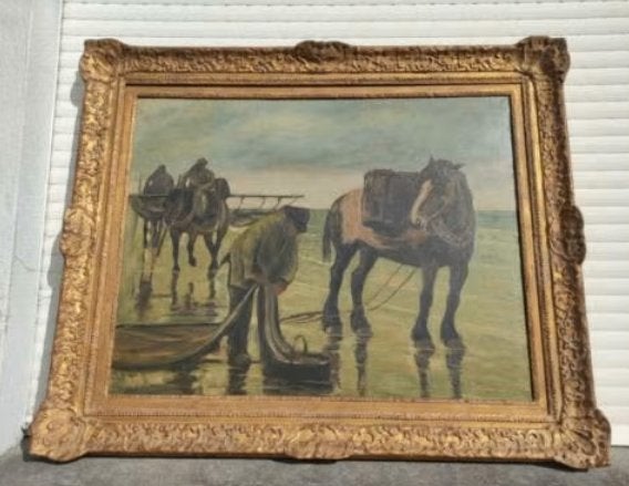 huile sur toile pecheurs signe Constant DE BUSSCHERE, Enlèvement, Toile