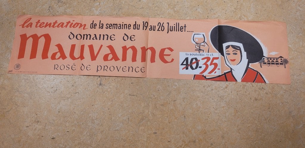 ancienne publicité Delhaize Vin Rosé Mauvanne, Enlèvement ou Envoi, Utilisé, Panneau publicitaire