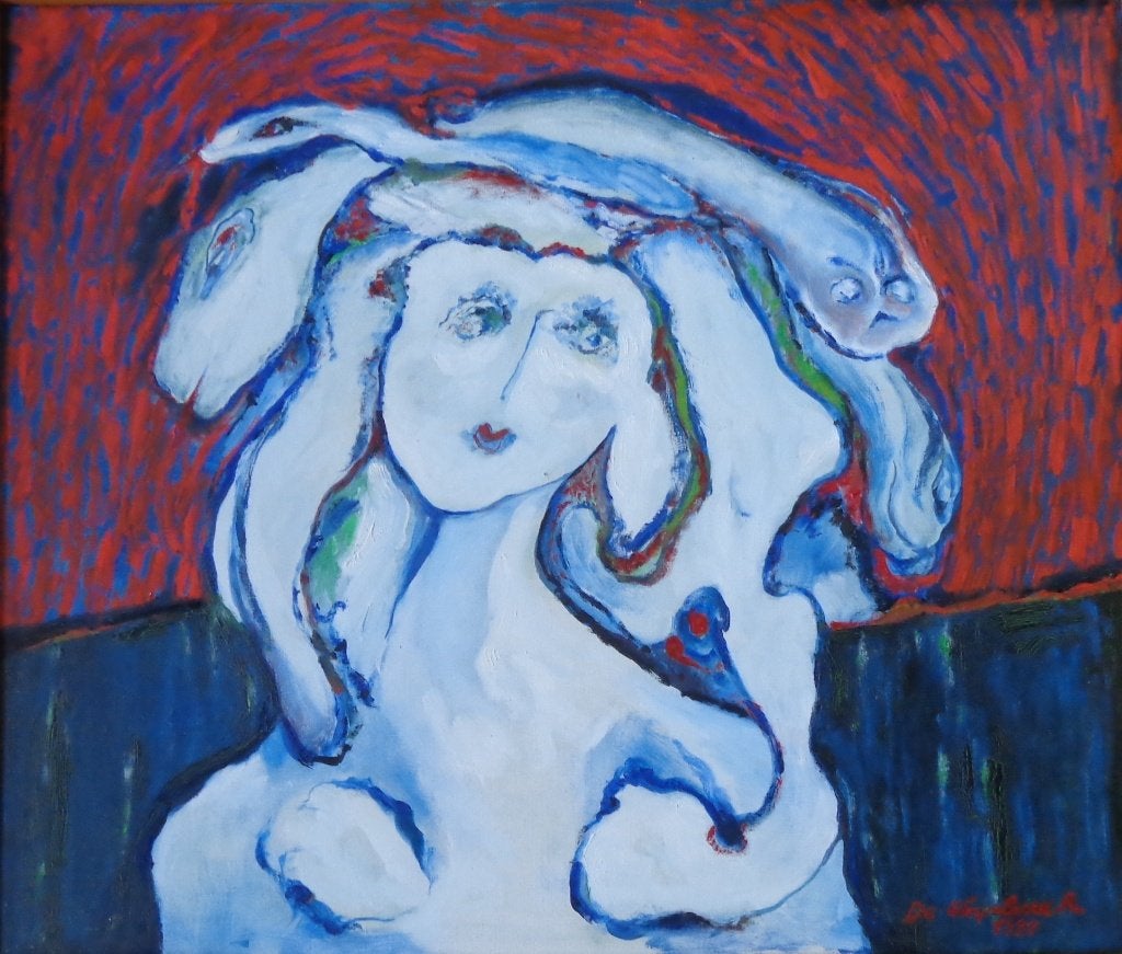 ROBERT DE WISPELAERE / SERPENTEN / OLIEVERF / 87x103cm KADER, Ophalen, Figuren, Gesigneerd, Olieverf