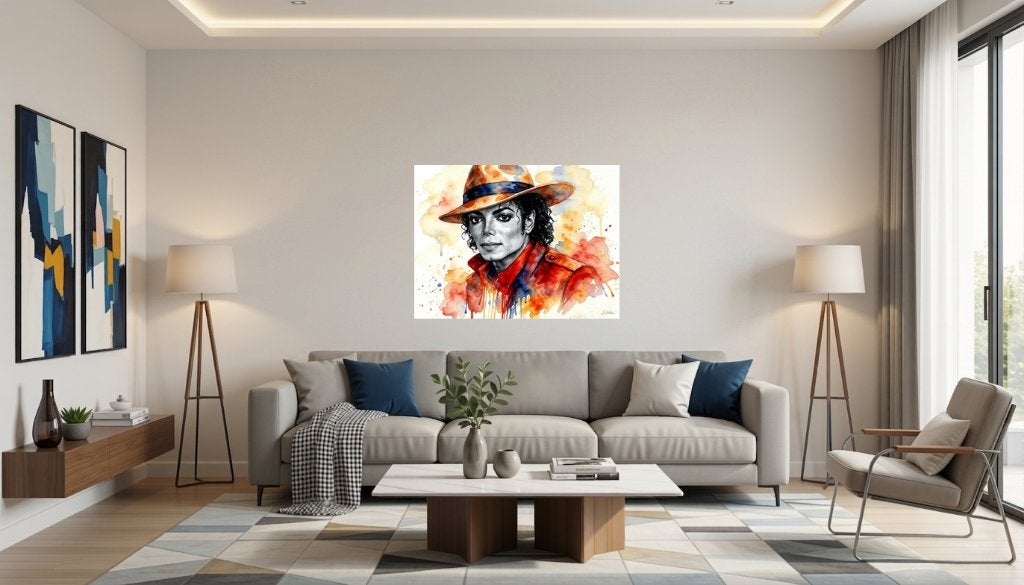 Peinture Aquarelle Pop Art - Michael Jackson (80x60 cm), Antiquités & Art, Bois, Signé, Enlèvement ou Envoi, Aquarelle
