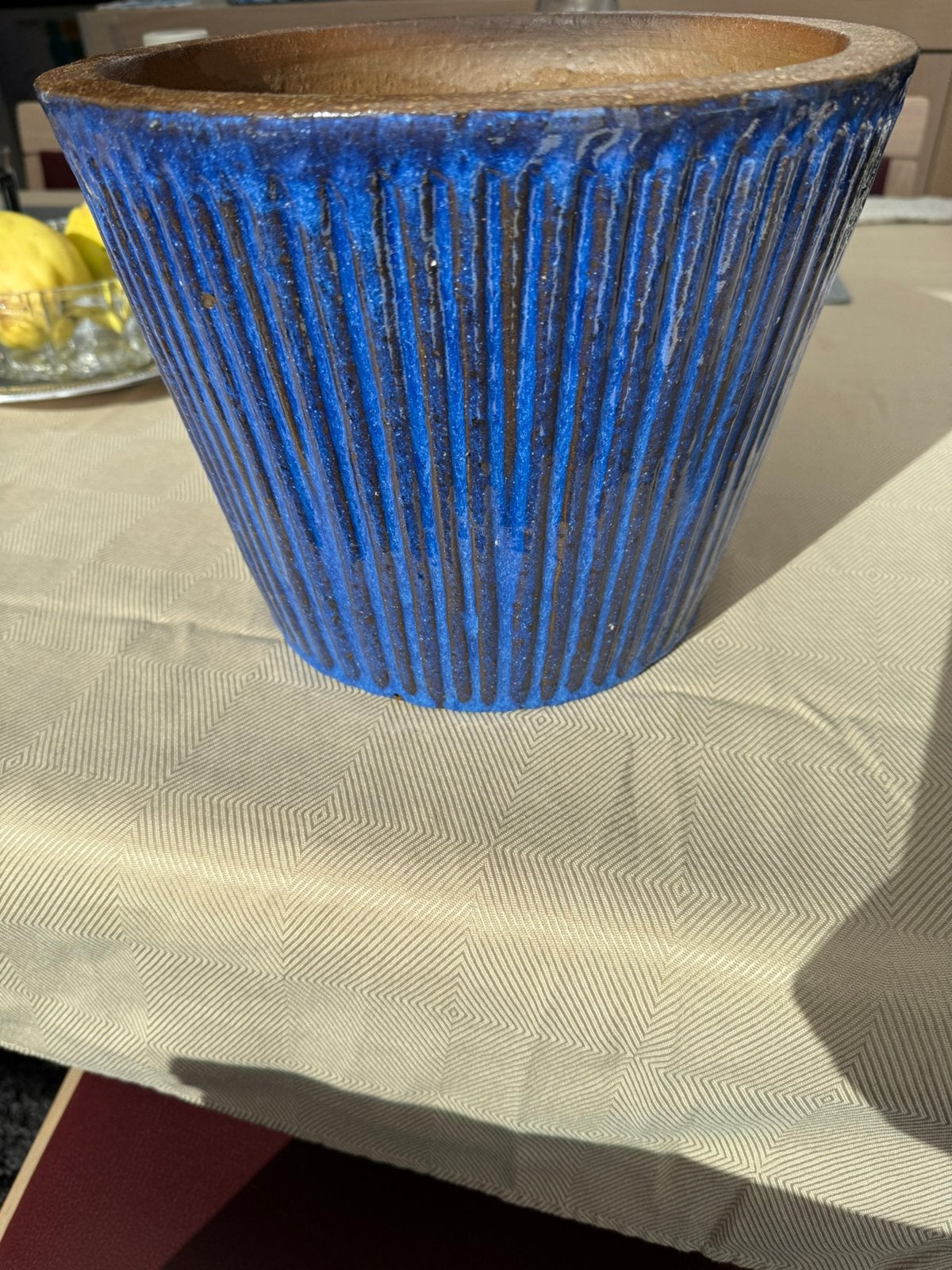 Blauwe bloempot – Ø 29 cm, Ophalen, Steen, Minder dan 30 cm, Rond