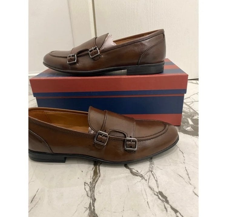 Bruine leren monk strap schoenen – Made in Italy – nieuw 42, Kleding | Heren, Sokken en Kousen, Verzenden, Nieuw, Bruin