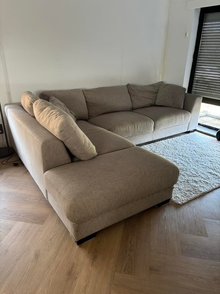 Hoekzetel beige/lichtgrijs, Huis en Inrichting, Ophalen, Gebruikt, 300 cm of meer, Stof