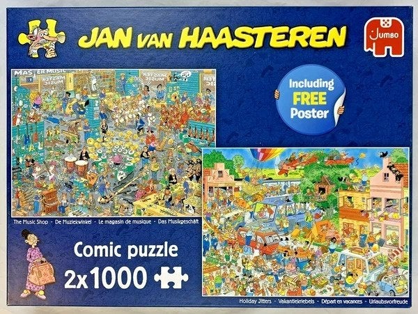 Jan van Haasteren Puzzel 2x1000 Muziekwinkel Vakantiekriebel, Hobby en Vrije tijd, Verzenden, 500 t/m 1500 stukjes, Zo goed als nieuw