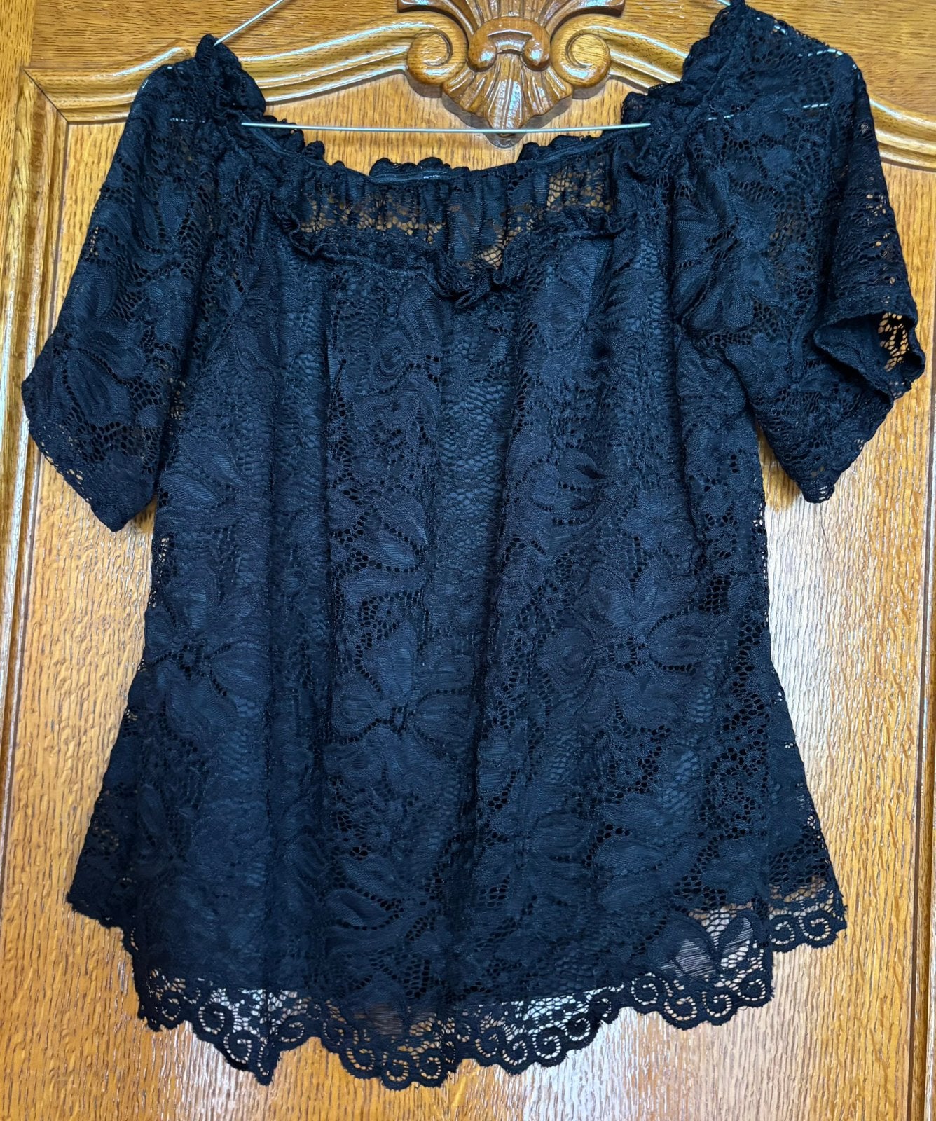 Zwarte gevoerde kanten blouse M, Kleding | Dames, Topjes, Maat 38/40 (M), Zwart, Ophalen of Verzenden, Zo goed als nieuw