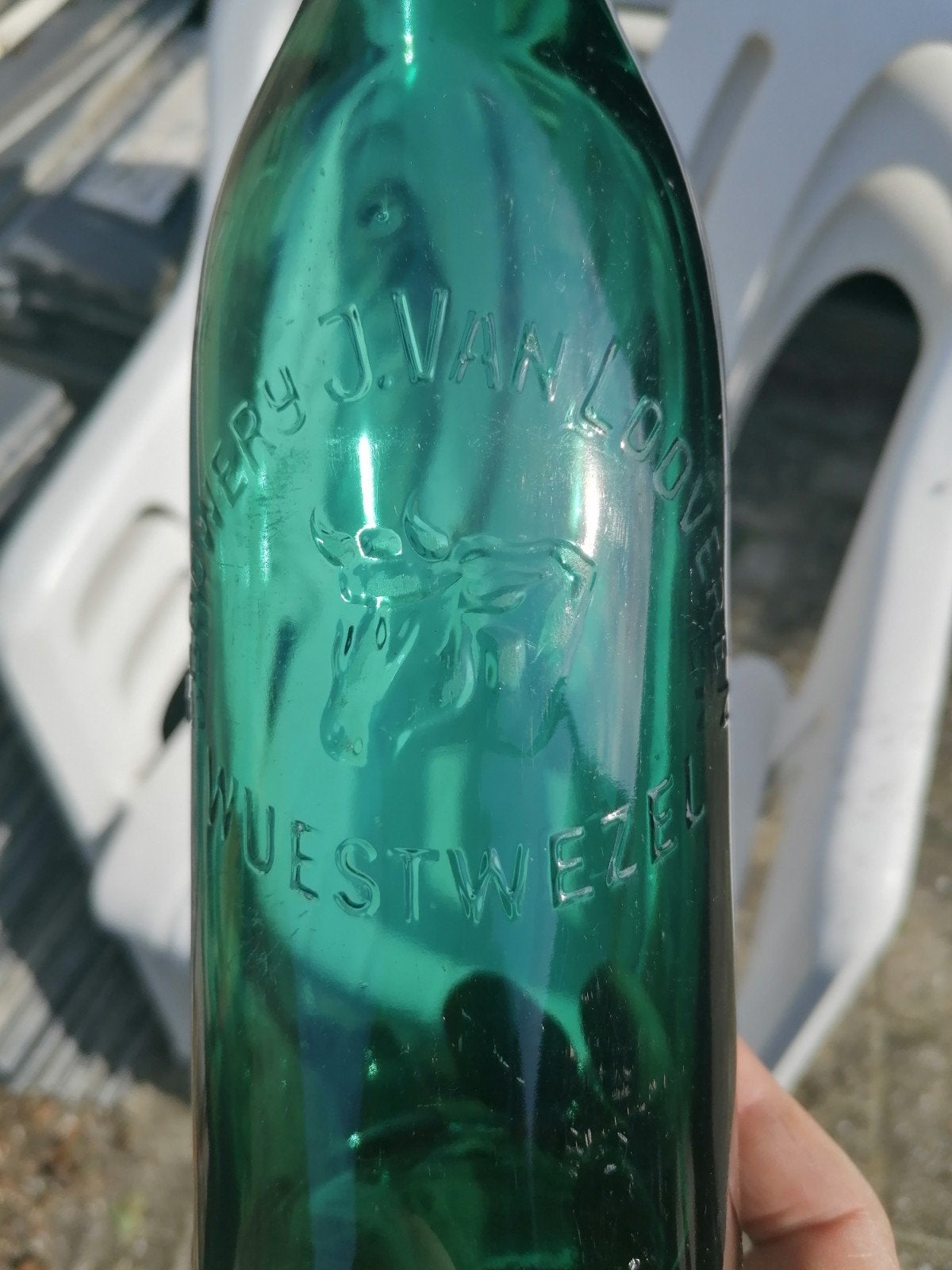 Oude bierfles Van Looveren Wuestwezel., Verzamelen, Ophalen of Verzenden