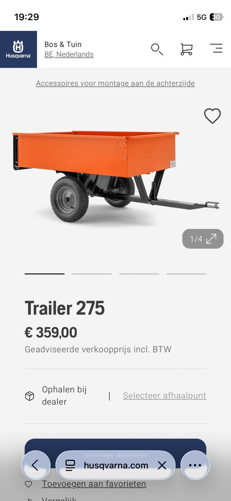 Husqvarna aanhangwagen, Tuin en Terras, Ophalen