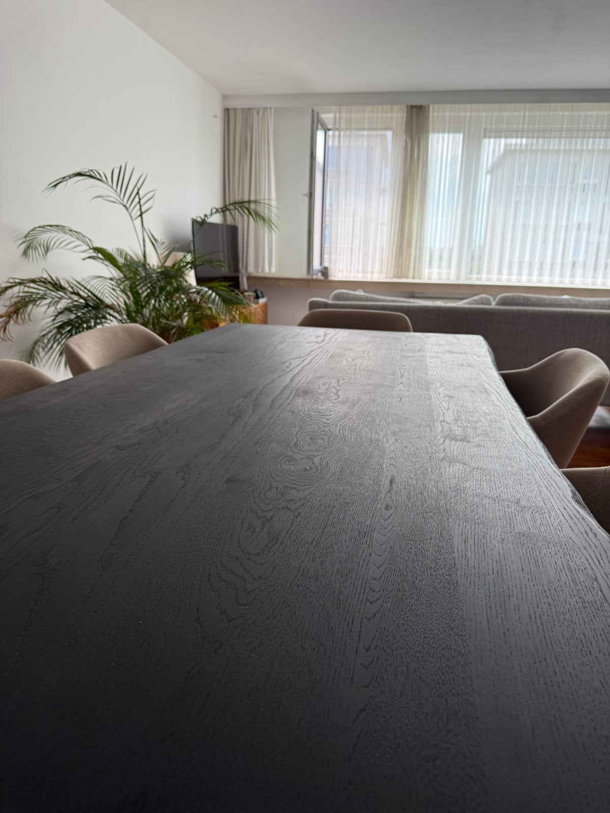 Zwarte eettafel, Ophalen, Eikenhout, 200 cm of meer, 50 tot 100 cm