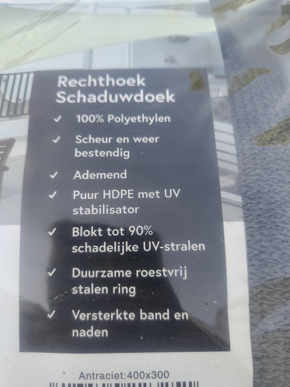 Schaduwdoek rechthoekig 400x300, Ophalen of Verzenden, Zo goed als nieuw
