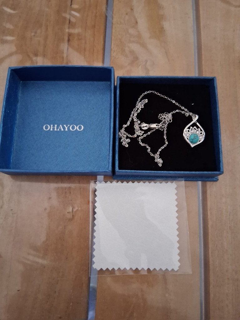 OHAYOO Lotusketting met turquoisekleurige steen, Handtassen en Accessoires, Kettingen, Onbekend, Nieuw, Ophalen of Verzenden, OHAYOOjewelry@163.com